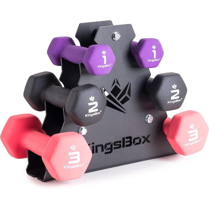 Набір гантелей KingsBox з неопрена, 3 ваги, зі стійкою, для тренувань вдома та у фітнесі