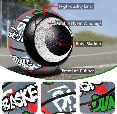 Баскетбольний м'яч Senston, розмір 7, з насосом, для вулиці, антиковзаюча поверхня, відмінне зчеплення (Сірий/Червоний)