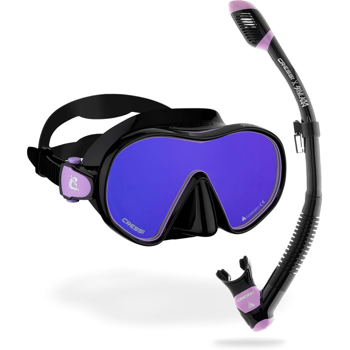 Маска та трубка Cressi x Steve Aoki HiroQuest Limited Edition: F-Dual, Supernova Dry, лінза 380, чорний/фіолетовий