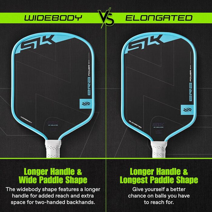 Падл для піклболу SLK ERA Power: вуглецеве волокно + скловолокно, динамічний серцевину, для агресивної гри (блакитний, широка форма)