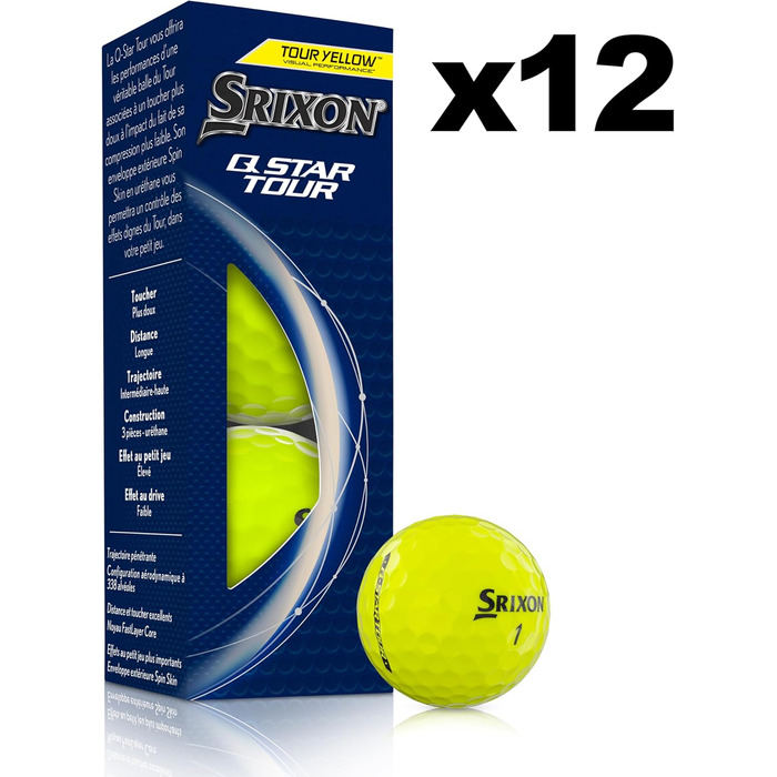 Гольф-м'ячі Srixon Q-Star Tour 5 2024 для дорослих, м'які, зі спіном, 12 шт. (4 коробки по 3) – аксесуари та подарунки для гольфу
