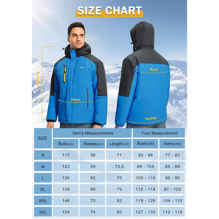 Зимова куртка Libin для чоловіків: тепла, водонепроникна, дихаюча, для катання на сноуборді та туризму. Чорний колір, розмір L