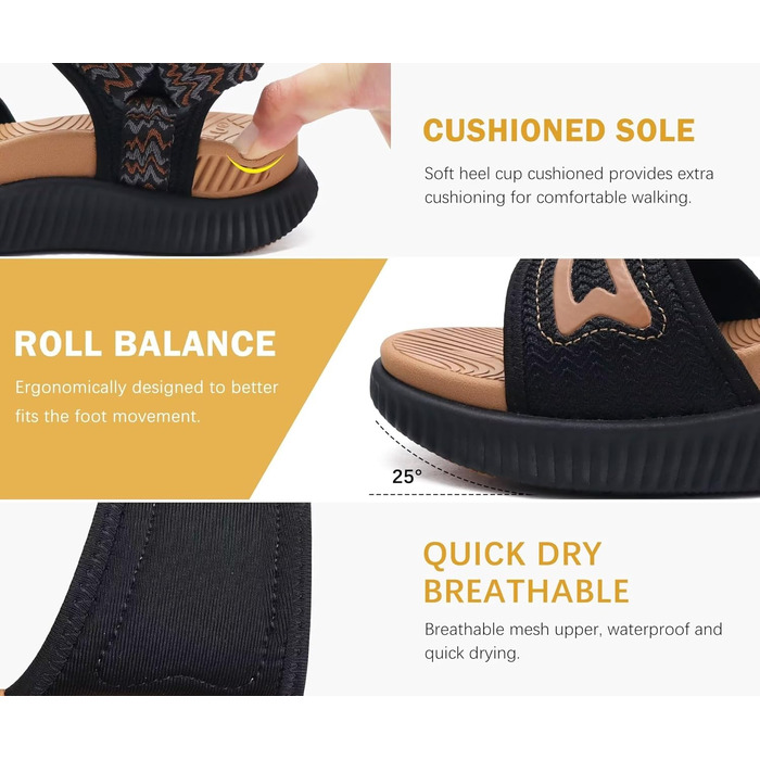 Зручні трекінгові сандалії KuaiLu для жінок: ортопедичні, для плоскостопія, піші прогулянки, літо, відкриті пальці, регульовані, чорний, коричневий