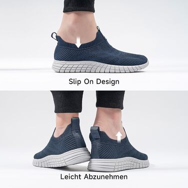 Сліпони чоловічі без шнурівок, спортивні кросівки, сітка, підошва з протиковзким покриттям, для ходьби та бігу, дихаючі, розмір 45 EU, темно-синій