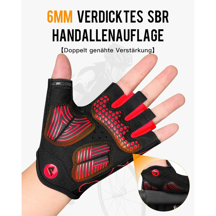 Велосипедні рукавички ATERCEL напівпальці для чоловіків - рукавички для велоспорту TB з SBR-подушками для їзди на велосипеді, фітнесу (Червоний, M)