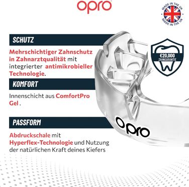 Захист для зубів OPRO з миттєвою посадкою – для боксу, MMA, єдиноборства, регбі та хокею – для дорослих та дітей – індивідуальна підгонка на рівні стоматолога – з гарантією стоматолога. Чорний/Білий (Прозорий/Білий, Дитячий (до 10 років))