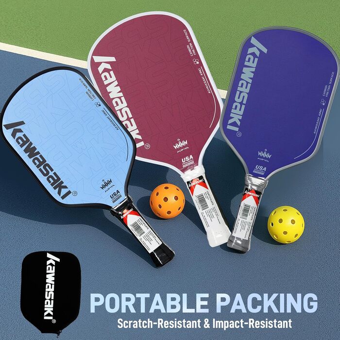 Рікетбол ракетка Kawasaki T700 з карбоновою поверхнею 14 мм, серцевиною з PP Honeycomb (CFS), схвалена USAPA, для змагань, з чохлом/намотуванням (серія King 6) Коричнева