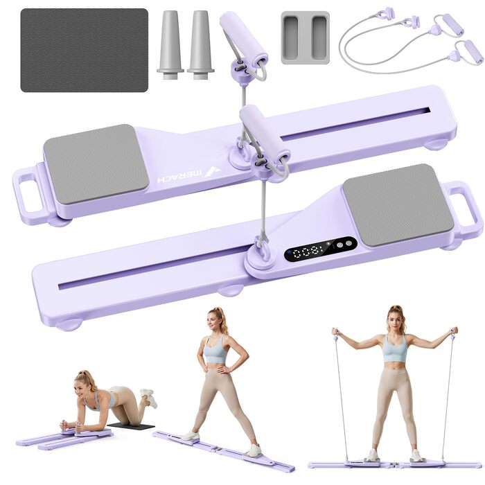 Реформатор Pilates MERACH з обтяжувачами та наколінниками, 120 кг, складаний, для дому, фітнес, ліла