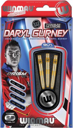 Дротики WINMAU Daryl Gurney 23 г, вольфрамові, сталевий наконечник, комплект з оперенням і держателями, професійні