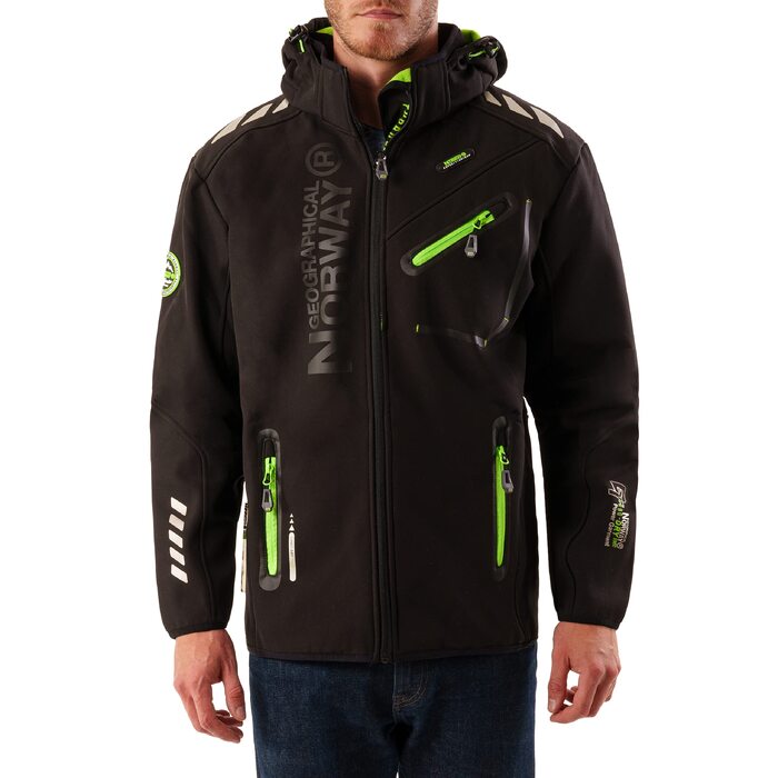 Чоловіча водонепроникна куртка-софтшелл Geographical Norway Royaute з капюшоном, тактичний віндбрейкер для гірських походів та лиж, чорно-зелена, XL