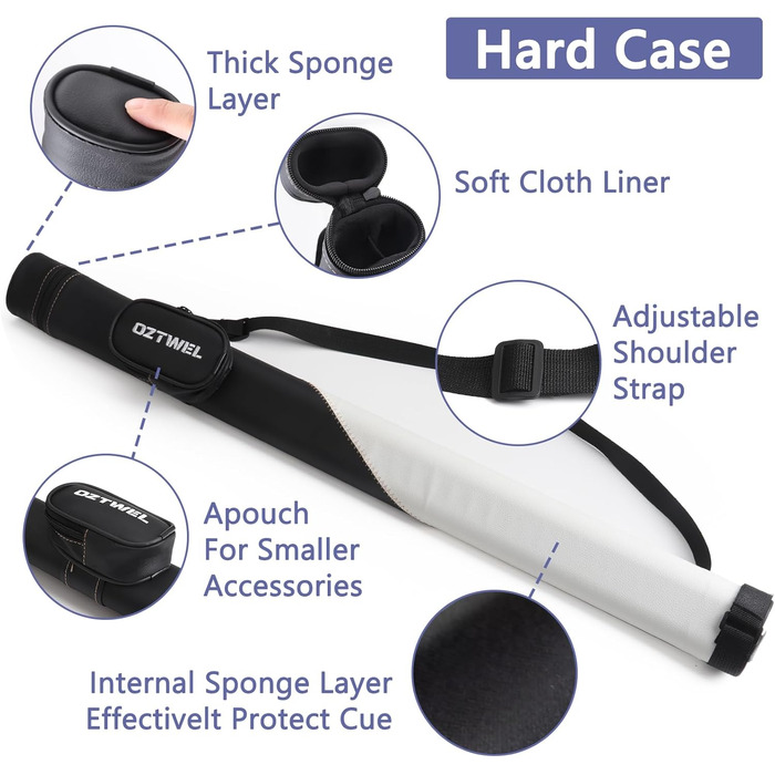 Професійний більярдний кий з чохлом, комбінований набір, 12.5 мм, для чоловіків та дорослих, чорний, 147.3 см