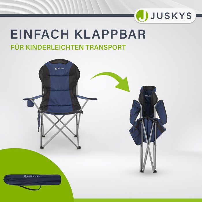 Крісло для кемпінгу Juskys Lido складне з підсклянником, кишенею та сумкою для перенесення - зручне крісло для відпочинку на природі з підлокітниками та спинкою - 4 кольори (синій)