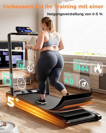 Бігова доріжка для дому та офісу, Walking Pad з нахилом 5%, потужність 2.5 HP, тиха бігова доріжка з пультом дистанційного керування, до 150 кг, чорний колір