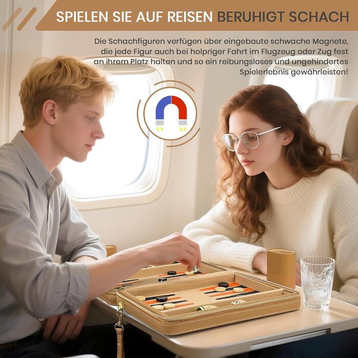 Набір для гри в нарди Lohofrnny для подорожей, портативний, класичний, магнітний, для дорослих та дітей (бежевий)