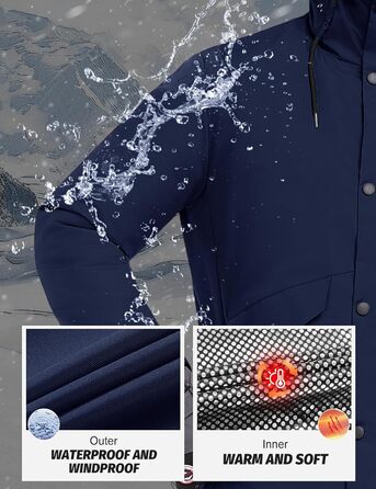 Зимова куртка для чоловіків, водонепроникна, тепла, з капюшоном та компасом. Підходить для катання на лижах та сноуборді. Розмір XL, колір морської хвилі.