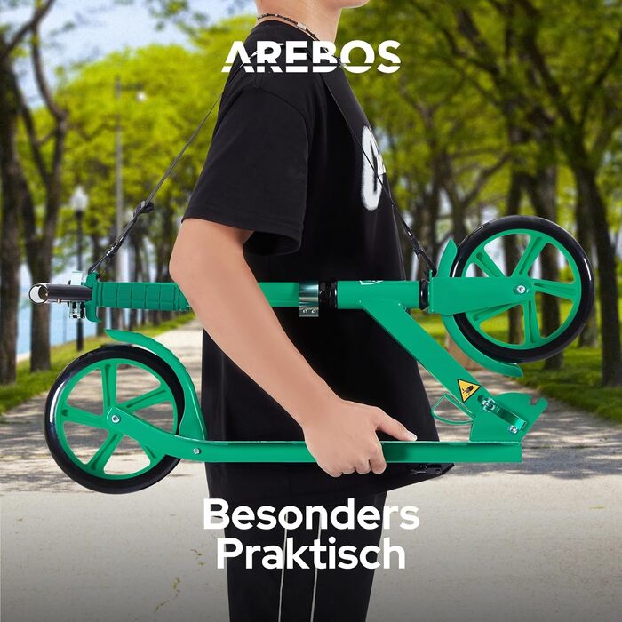 Самокат Arebos Cityroller для дітей і дорослих, складаний, регульований по висоті, XXL колеса, ремінь для перенесення, до 100 кг