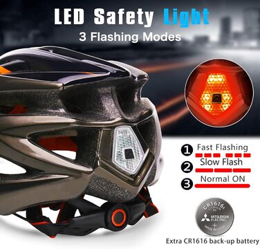Велосипедний шолом Shinmax для чоловіків і жінок з LED-підсвіткою, знімним візором, регульований, суперлегкий, для MTB, з чохлом, чорний з оранжевим, 57-62 см