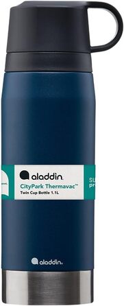 Термос Aladdin CityPark Thermavac 1.1 л з двома чашками, нержавіюча сталь, синій, BPA Free, зберігає тепло/холод до 25 годин, герметичний, можна мити в посудомийці