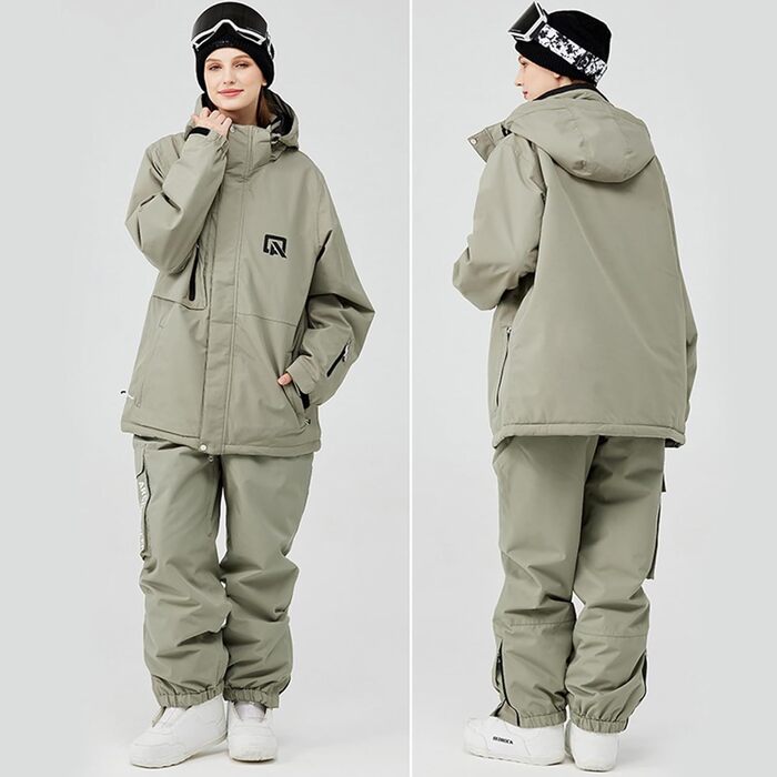 Комплект зимового костюма HOUZONIY: куртка та штани для катання на лижах та сноуборді, водонепроникний, знімний капюшон, кольори: 384 (хакі) + 2021 (чорний)