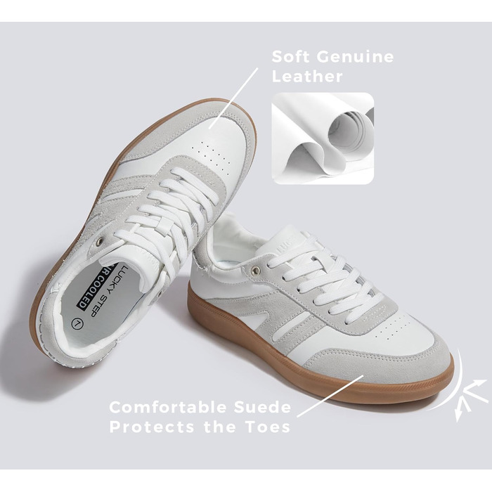 Жіночі ретро-кросівки LUCKY STEP зі шкіри для тенісу та скейтбордингу, біло-сірі, 41 EU