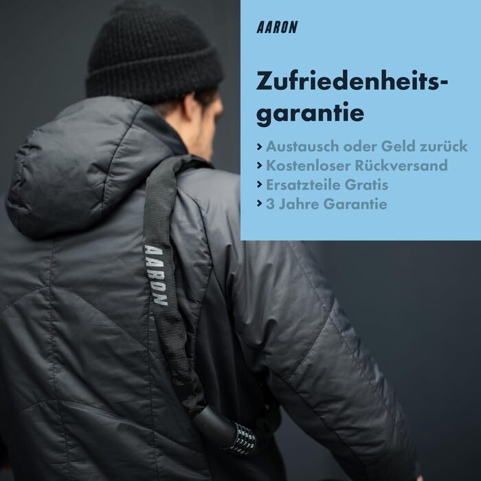 Замок для велосипеда AARON Lock One: стале ланцюгове замкнення з 5-значним кодом, висока безпека, для електровелосипеда, гірського, трекінгового, туристичного та шосе́йного велосипеда, чорний