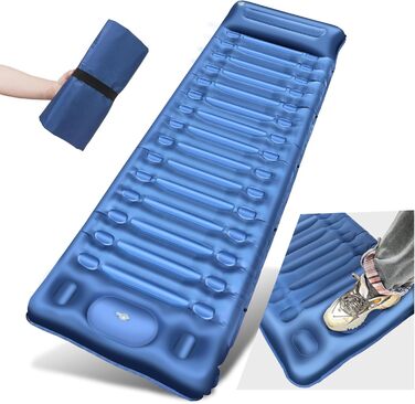 Каремат для кемпінгу Bluever самонадувний з насосом для ніг, 14 см, товстий, з подушкою. Підходить для походів, намету, відпочинку на природі, пляжу, подорожей.