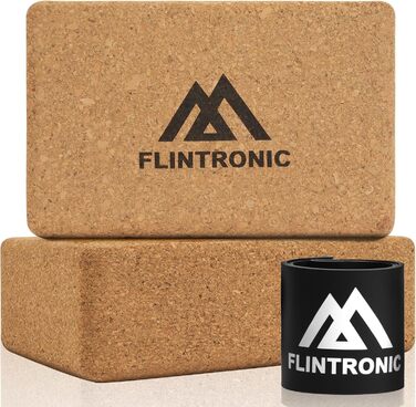 Набір з 2 йога-блоків з натурального корку Flintronic + еспандер, екологічні блоки для йоги, пілатесу та фітнесу
