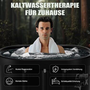 Овальна льодяна ванна CalmMax XL 105 см з кришкою – складана ізольована ванна для холодної терапії, для спортсменів і домашнього використання, чорна