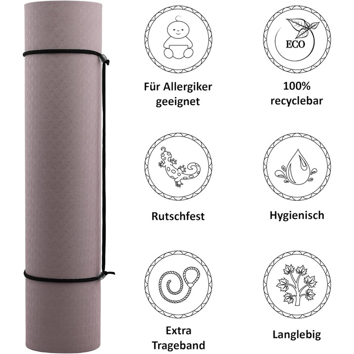 Килимок для йоги REFIT FITNESS Perfect-Fit 190 x 60 x 0,6 см з GeckoGrip та Sensi-Plus TPE. Нековзний, без шкідливих речовин + ремінь для перенесення. Підходить для гімнастики та спорту.