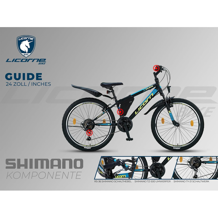 Гірський велосипед Licorne Bike Guide Premium 24 дюйми, 21 швидкість, для дітей та дорослих