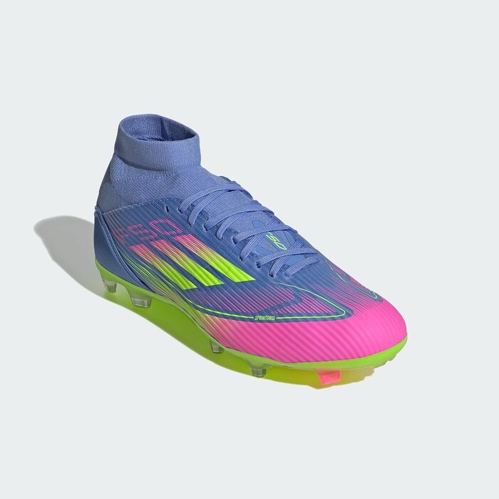 Жіночі футбольні бутси Adidas F50 League Mid Top для твердого/багатоповерххового покриття (39 1/3 EU, Blue Fusion Lucid Lemon Lucid Pink)