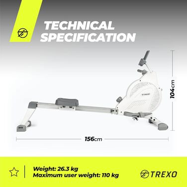Веслувальний тренажер TREXO RM100 з магнітною системою опору, маховик 3,5 кг, лічильник, білий, ергометр, стійка конструкція