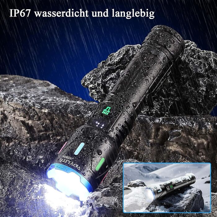 Ліхтар налобний LED перезарядна Voylite 500000 Люмен, 5000 mAh, LCD-дисплей, 3 режими, Zoom, для кемпінгу та відпочинку на природі, матовий чорний