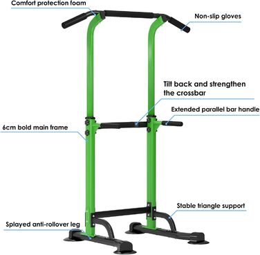 Турнік Power Tower SDHYL з регулюванням висоти, для тренувань пресу та спини, підходить для початківців та професіоналів (зелений/чорний)