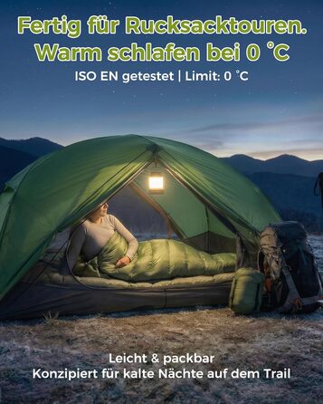 Спальник ATEPA 700FP для дорослих, екстремальна температура 1°C, комфорт 6°C, пух RDS, ультралегкий, для туризму, кемпінгу, альпінізму, чорний