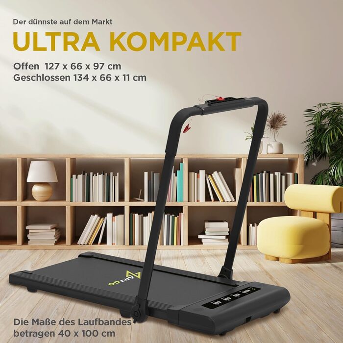 Електричний біговий тренажер ArtGo GIOTTO 2-в-1 з App KINOMAP/ZWIFT/BITGYM, Bluetooth, 6 програм, 1.5 PS (3 HP пік), легкий, компактний, білий/чорний