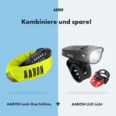 Замок для велосипеда AARON Lock One з 5-значним кодом, сталевий ланцюговий замок, високий рівень захисту, підходить для E-bike, MTB, Trekking, Tour, Road bike (Жовтий)