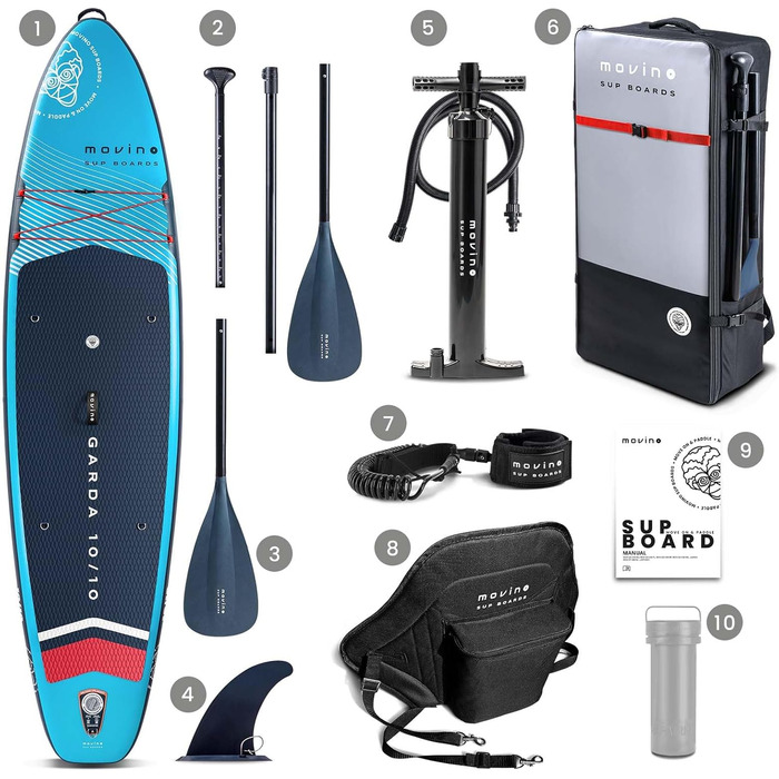 Надувний SUP-борд Movino Garda Allround 10'10' - комплект для SUP-серфінгу, 330 см (блакитний/червоний)