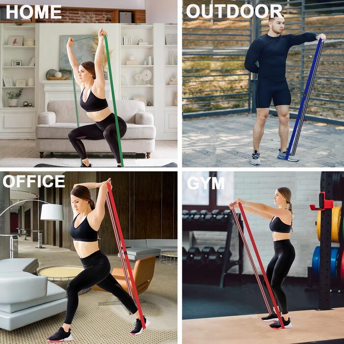 Набір еластичних стрічок для фітнесу, 6 шт. (3 Booty Bands + 3 довгі стрічки), для тренувань всього тіла, рожеві/фіолетові/зелені (зелені, червоні, сині, чорні)