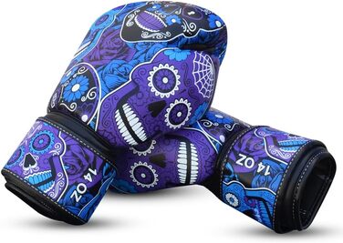Боксерські рукавички BUDDHA FIGHT WEAR Fantasy Luzbel 14 унцій, пурпурні, для муай-тай та кікбоксингу, якісна штучна шкіра, антимікробна підкладка, посилені шви, різні дизайни