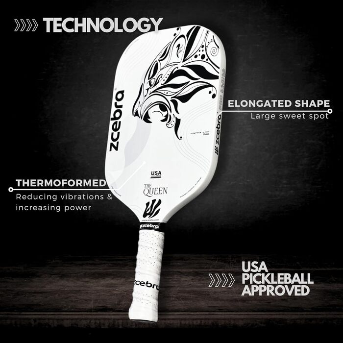 Ракетка для піклболу The Queen Carbon Fiber, карбонова поверхня, захисна обгортка, сертифікована USA Pickleball