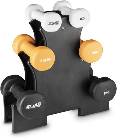 Набір гантелей Lex Quinta Hexies 12 кг (2×3 кг, 2×2 кг, 2×1 кг) з підставкою — шестигранні гантелі для фітнесу