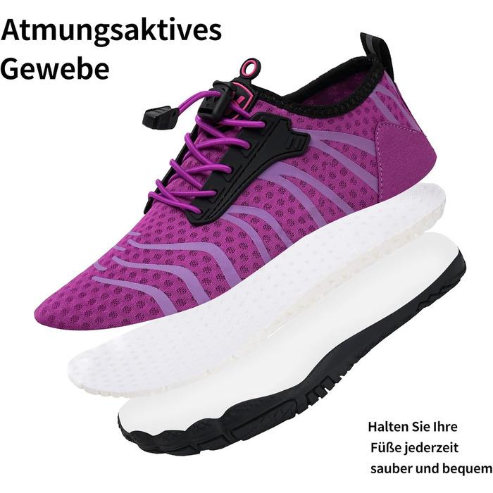 Водні шкарпетки WateLves: чоловічі та жіночі, для плавання, трейлраннінгу та фітнесу, швидко сохнуть, з неслизькою підошвою, широка носова частина, білі, помаранчеві (фіолетові, 39 EU)