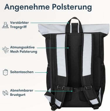 Жіночий рюкзак LARKSON Rolltop No 2, великий, чорний, з відбивачем, для школи, університету, велосипеда, відділення для ноутбука 16'', водостійкий, антикрадіжний, екологічний