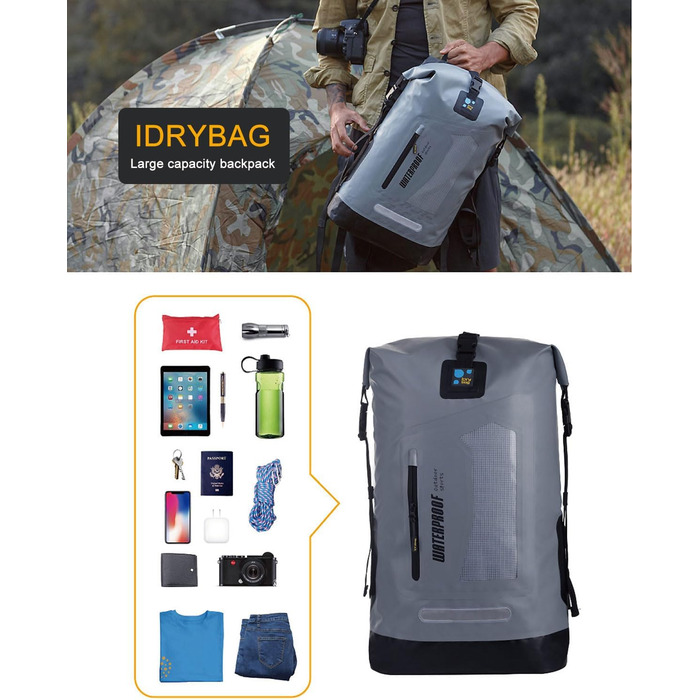 Водонепроникний рюкзак IDRYBAG Dry Bag 20L/30L/40L: для подорожей, каякінгу, сірого кольору