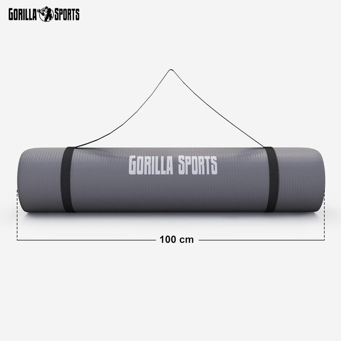 Йога мат GORILLA SPORTS® - 190x100x1,5 см з ручним ременем, не містить фталатів, антиковзаюча, вибір кольору. Килимок для гімнастики, фітнесу, спорту та тренувань.