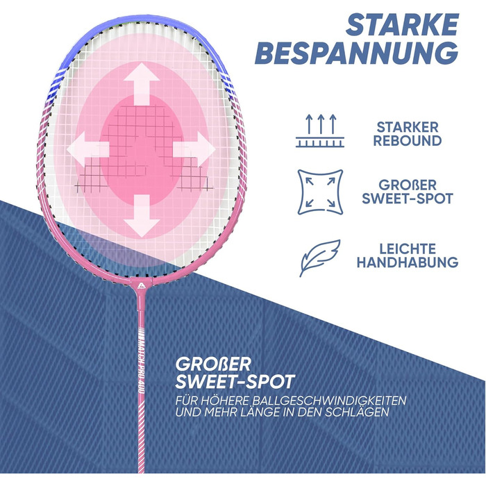 Набір для бадмінтона Apollo Match Pro 400: ракетки для дітей та дорослих, легкі алюмінієві ракетки, комплект з сумкою (блакитно-рожевий)