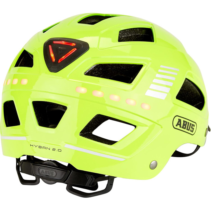 Велошолом ABUS Hyban 2.0 LED з переднім і заднім світлом, жовтий, XL (58-63 см), міцний корпус, для чоловіків і жінок