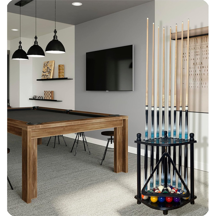 Стійка для більярдних київ GACCO BILLIARDS на 8 київ та аксесуари, з тримачем для куль, з кутів, з масиву дерева, чорна