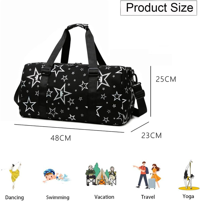 Дитяча спортивна сумка-рюкзак з відділенням для взуття та мокрих речей, плавальна сумка, спортивна сумка з принтом зірок для дівчаток, складана сумка для занять гімнастикою, танців та тренувань (зелена, чорна)